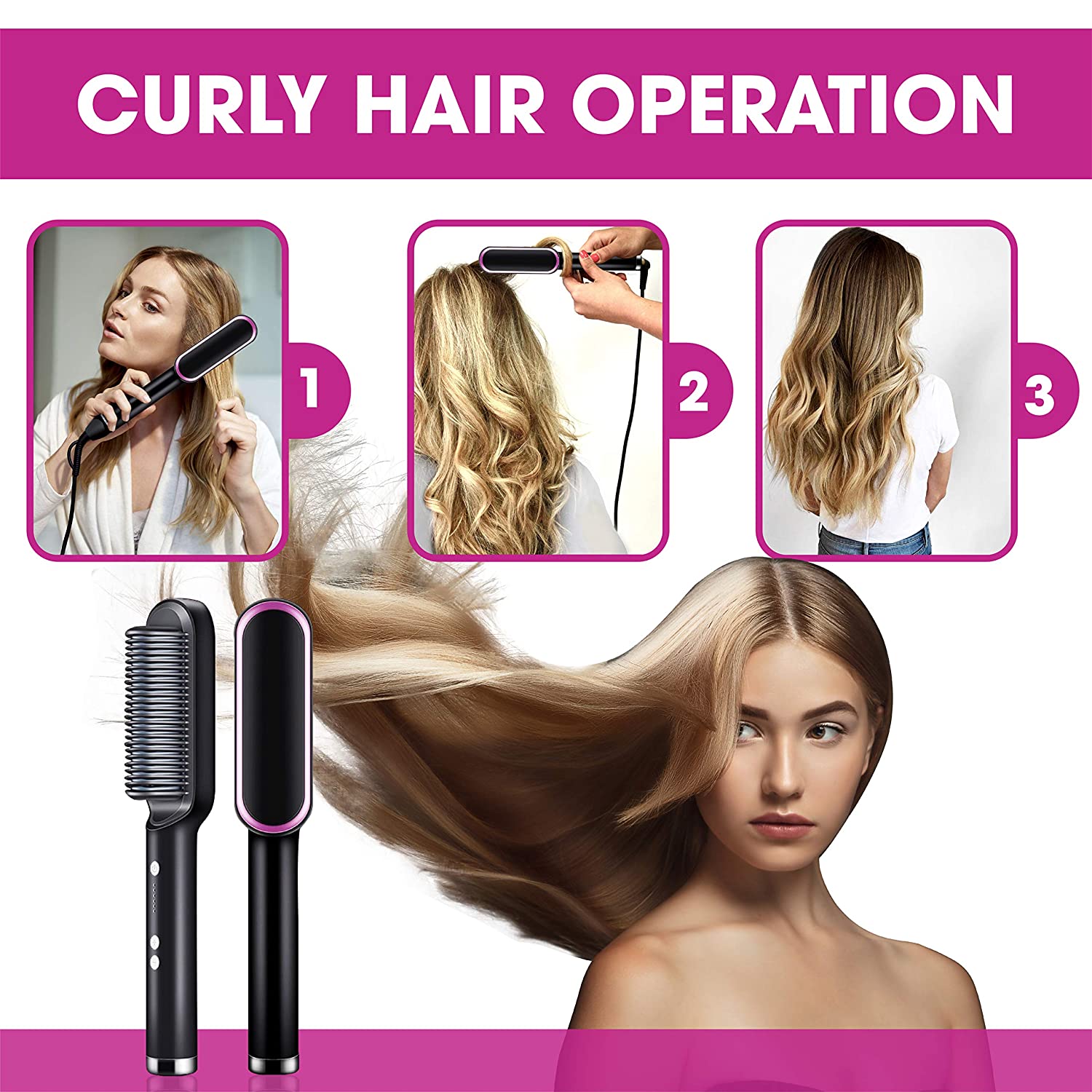 Hair Straightening Brush Ionic Titanium Bristles Anti-Frizz