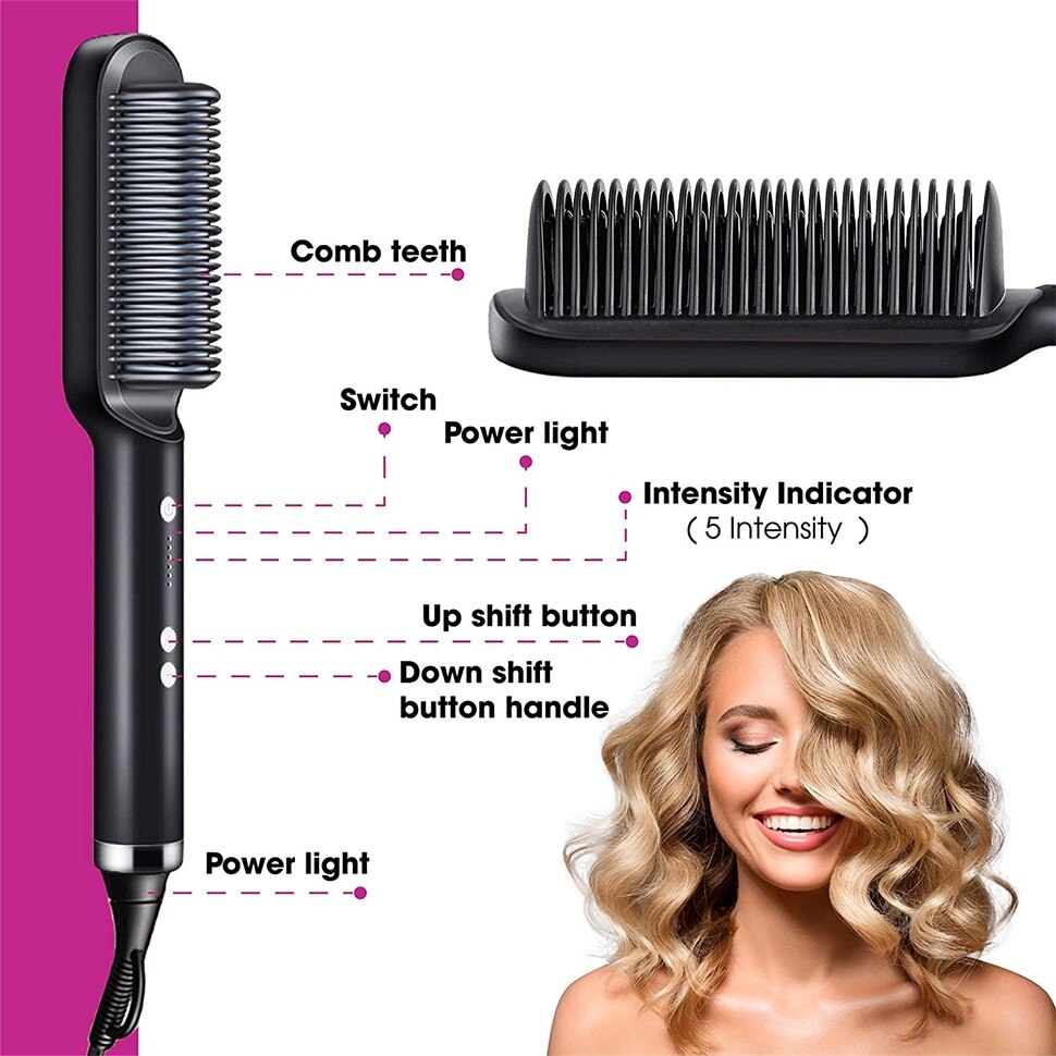 Hair Straightening Brush Ionic Titanium Bristles Anti-Frizz