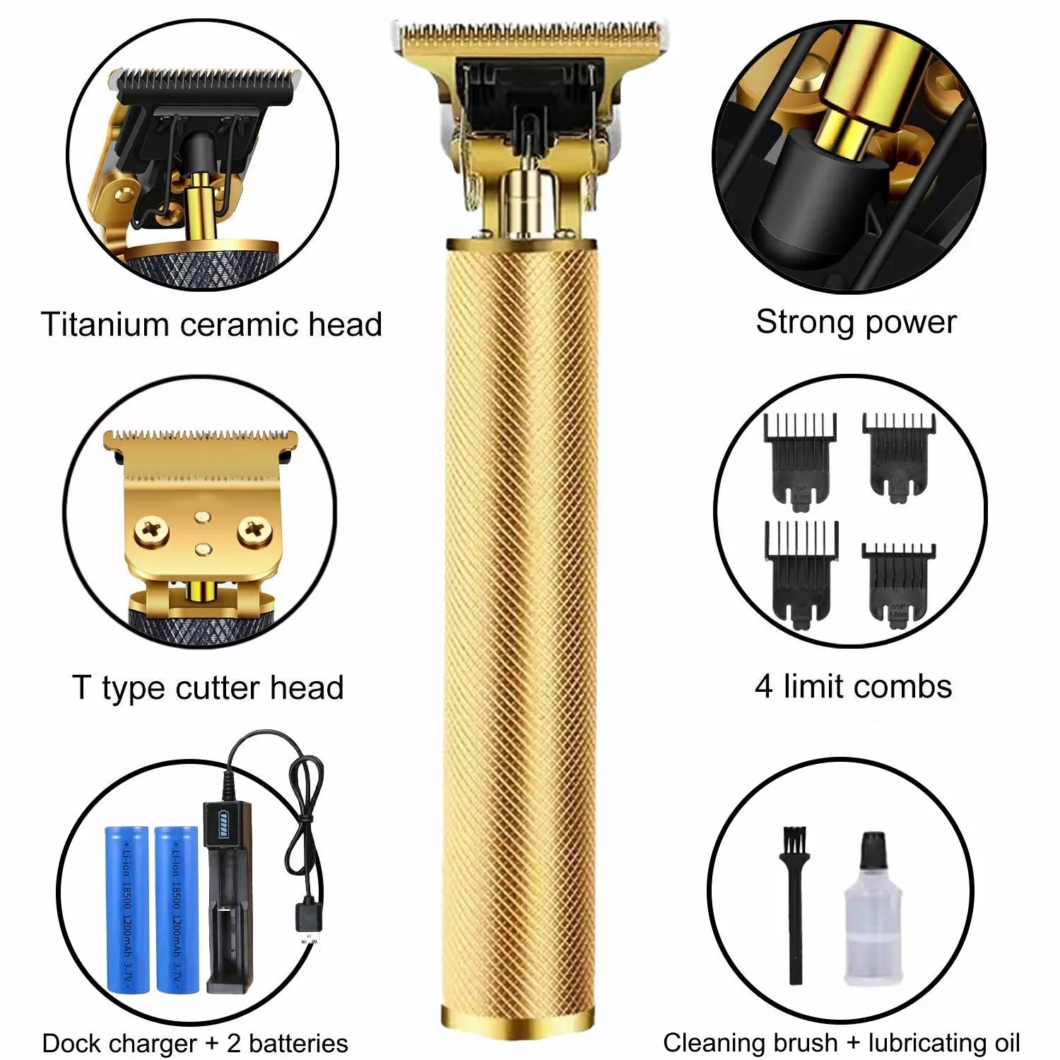 Hair Trimmer Cordless Titanium Blades 2-Hour Runtime