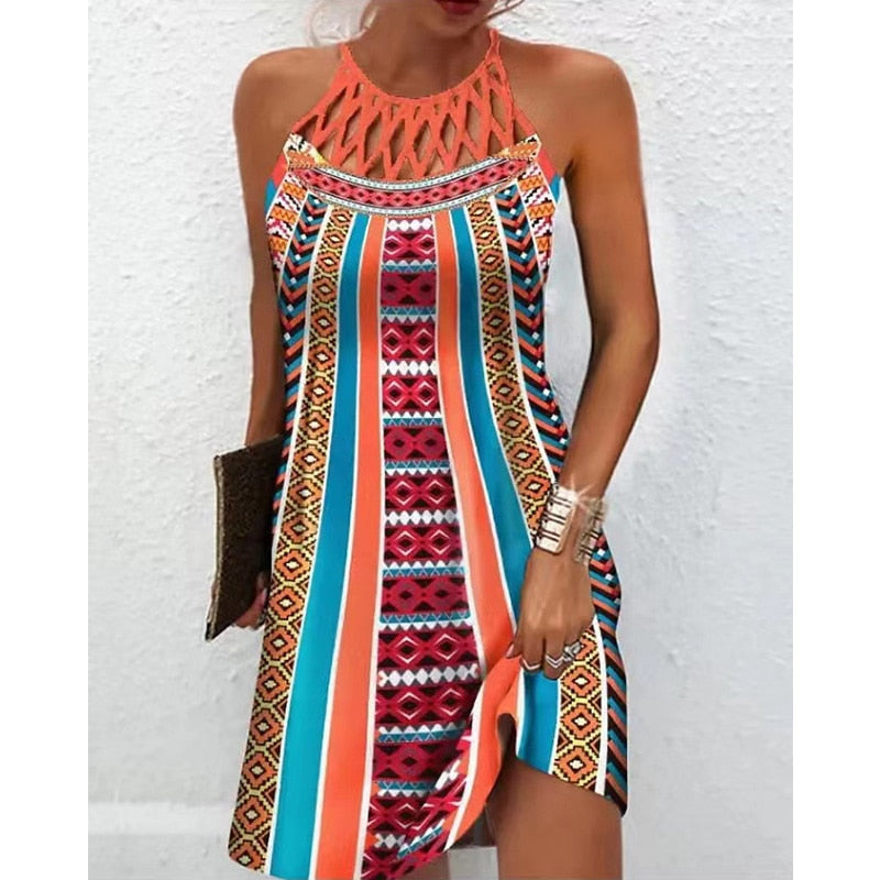 Halter Dress Flattering A-Line All-Over Print