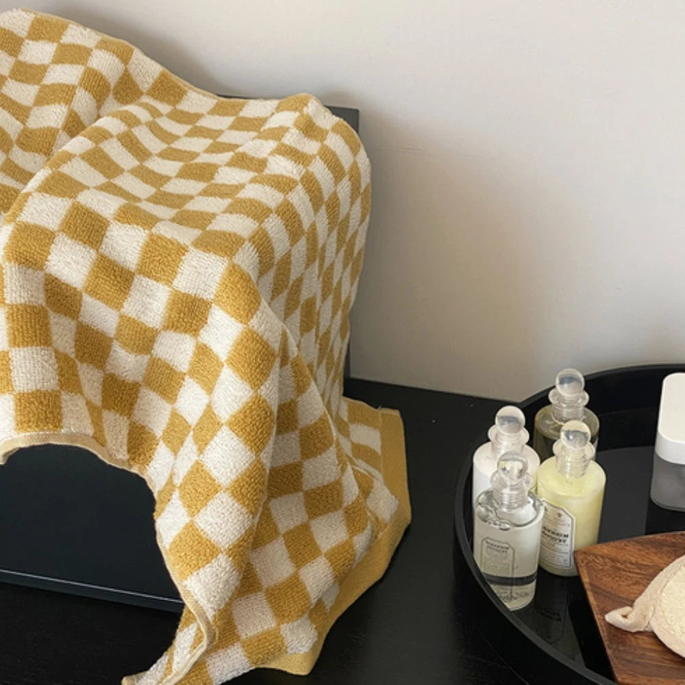 Hand Towel 100% Cotton Quick-Drying Checkerboard Pattern