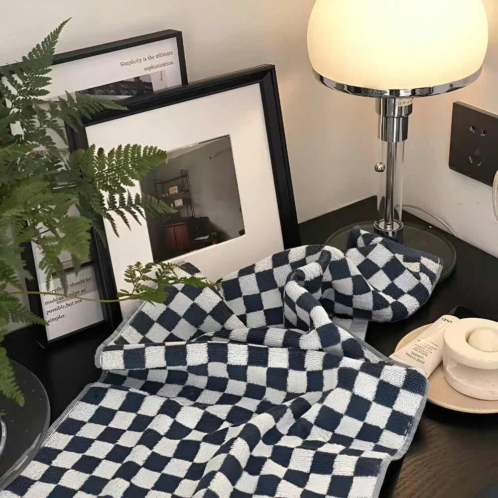 Hand Towel 100% Cotton Quick-Drying Checkerboard Pattern