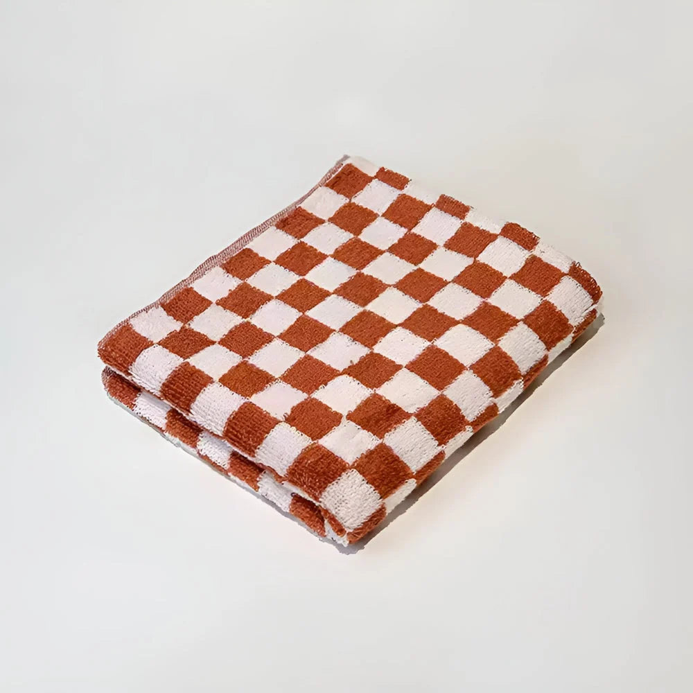 Hand Towel 100% Cotton Quick-Drying Checkerboard Pattern