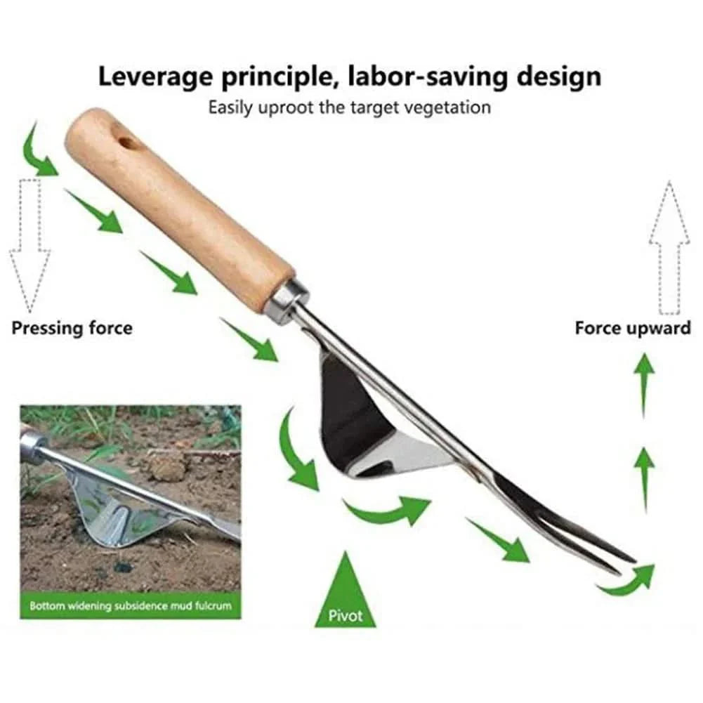 Hand Weeder Stainless Steel Head Ergonomic Wooden Handle