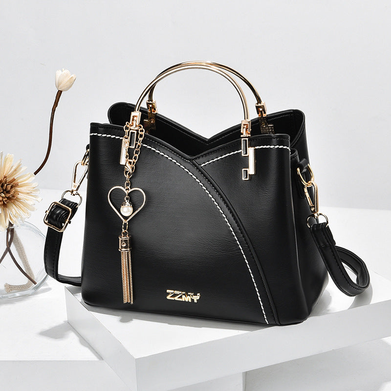 Handbag Faux Leather Metal Handles & Adjustable Strap