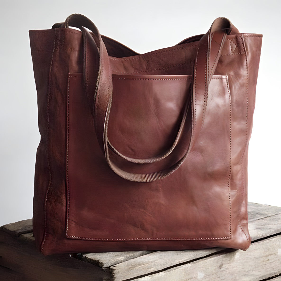 Handbag Faux Leather Spacious Double Shoulder Straps