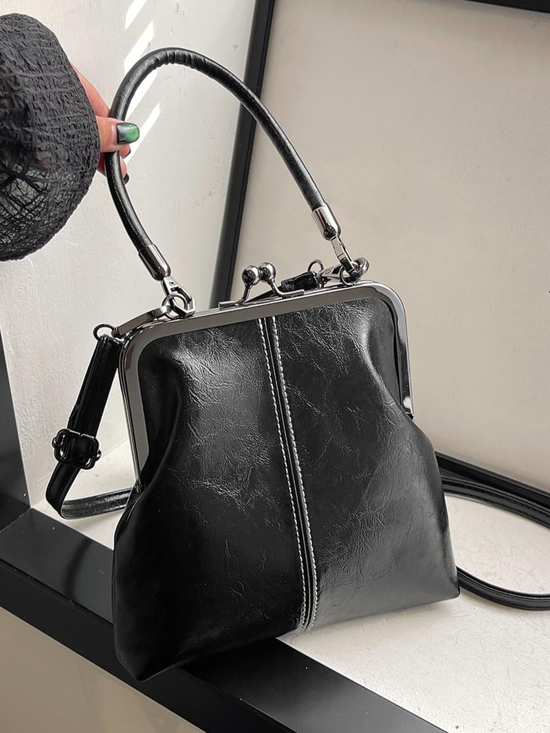 Handbag Faux Leather Vintage Clasp Detachable Shoulder Strap