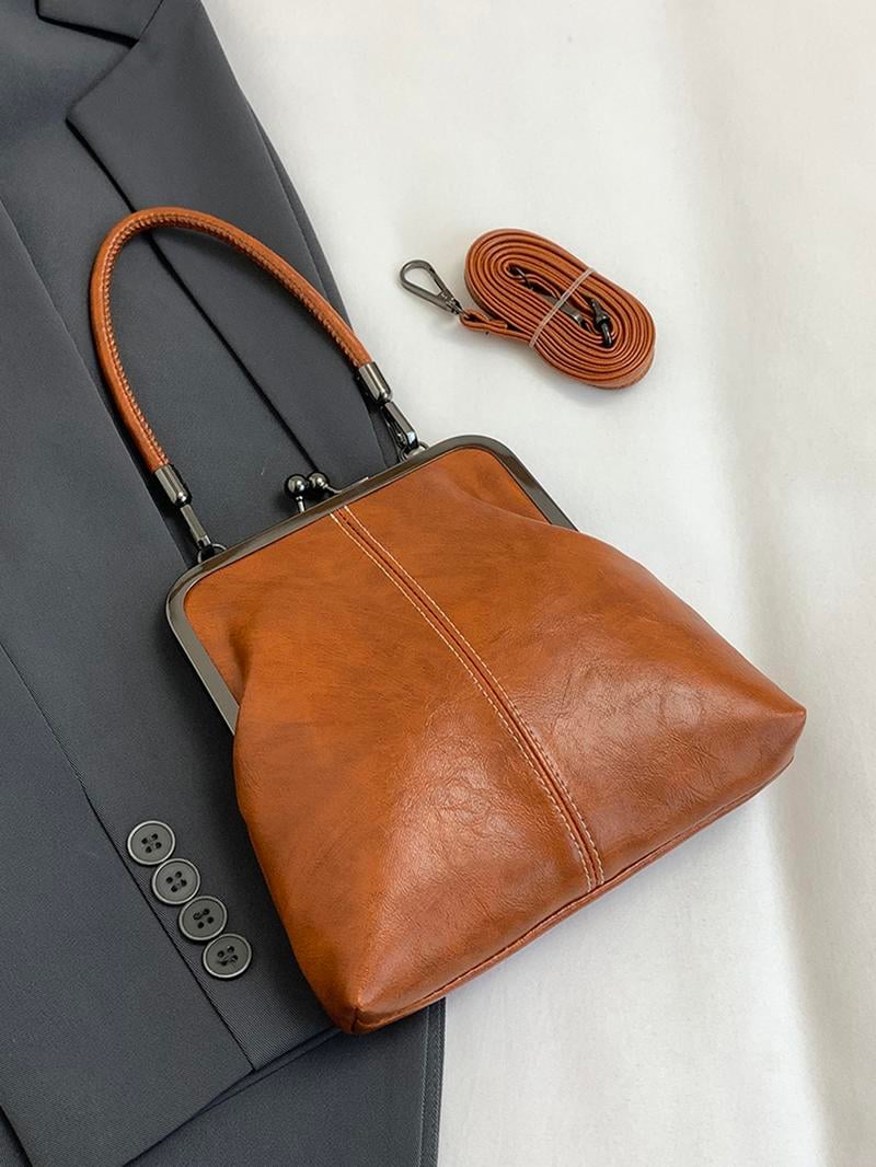 Handbag Faux Leather Vintage Clasp Detachable Shoulder Strap
