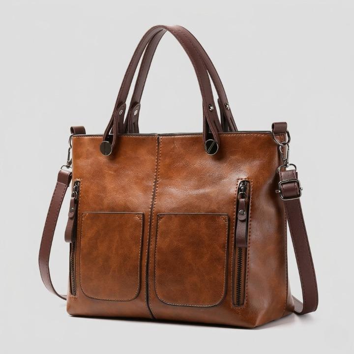 Handbag Genuine Leather Two Zippered Front Pockets
