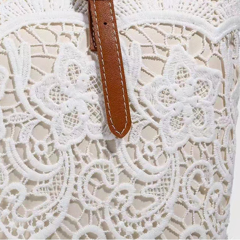 Handbag Lace Design Faux Leather Handles & Magnetic Closure