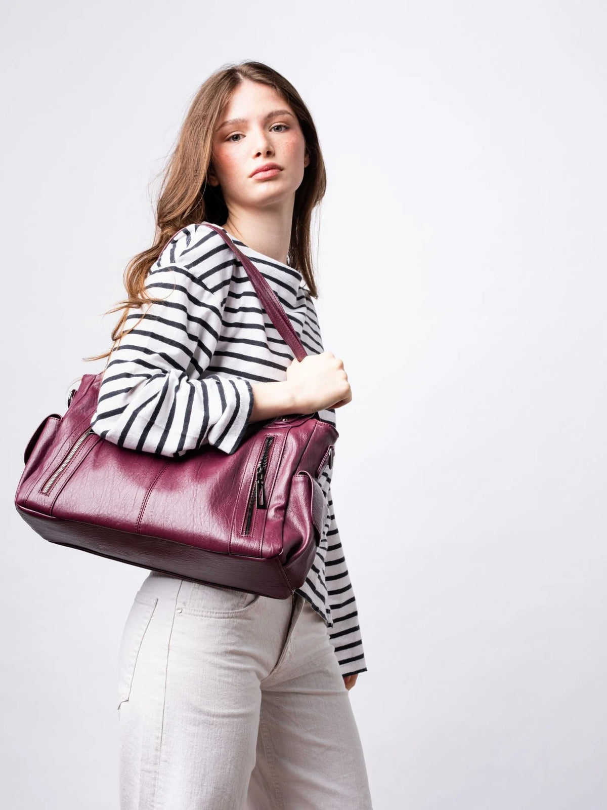 Handbag Multi-Compartment Zippered Pockets Detachable Shoulder Strap