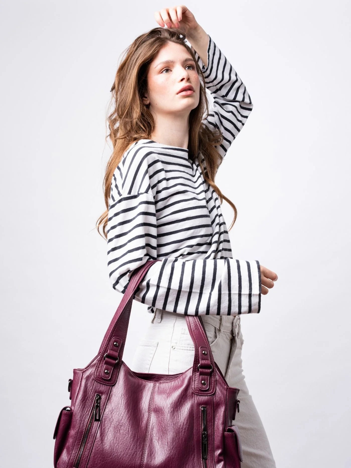 Handbag Multi-Compartment Zippered Pockets Detachable Shoulder Strap