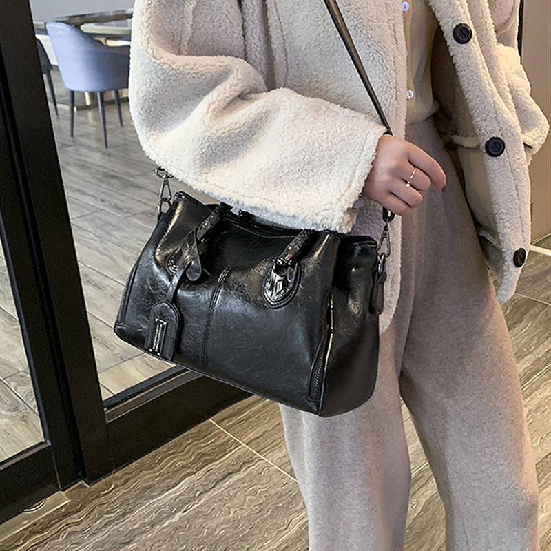 Handbag Soft Oil Wax Leather Multiple Pockets