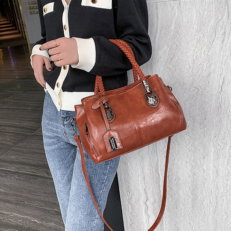 Handbag Soft Oil Wax Leather Multiple Pockets