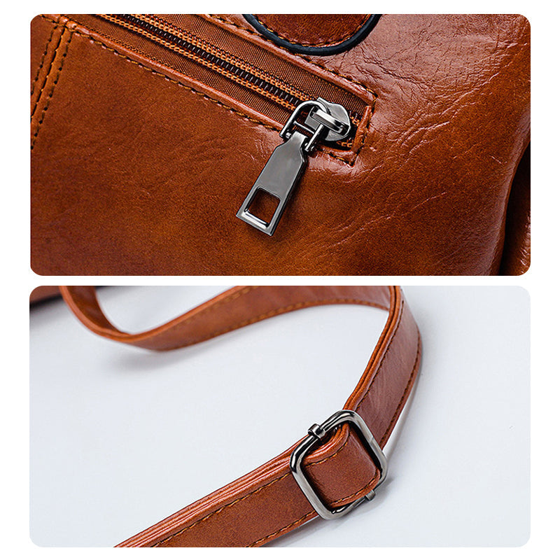 Handbag Soft Oil Wax Leather Multiple Pockets