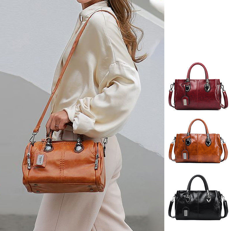 Handbag Soft Oil Wax Leather Multiple Pockets