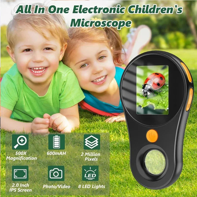 Handheld Digital Microscope 500x Built-In Screen & LED Light