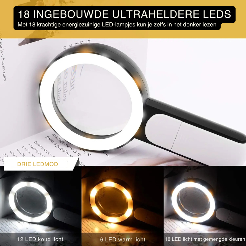 Handheld Magnifier 30x Glass Lens & 18 LED