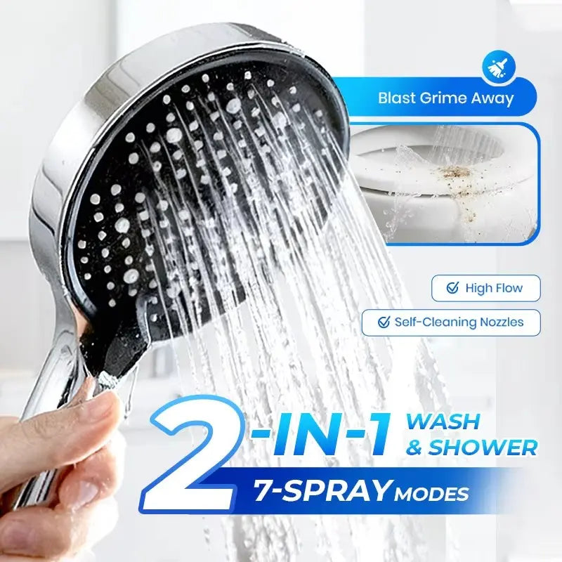 Handheld Shower Head High-Pressure 7 Spray Self-Cleaning Nozzles