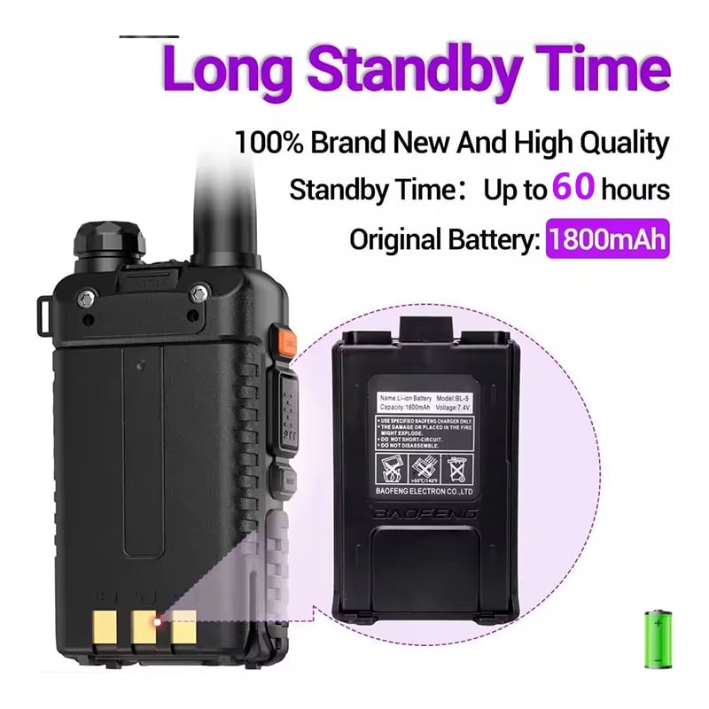 Handheld Two-Way Radio Dual Band VHF UHF 60-Hour Standby