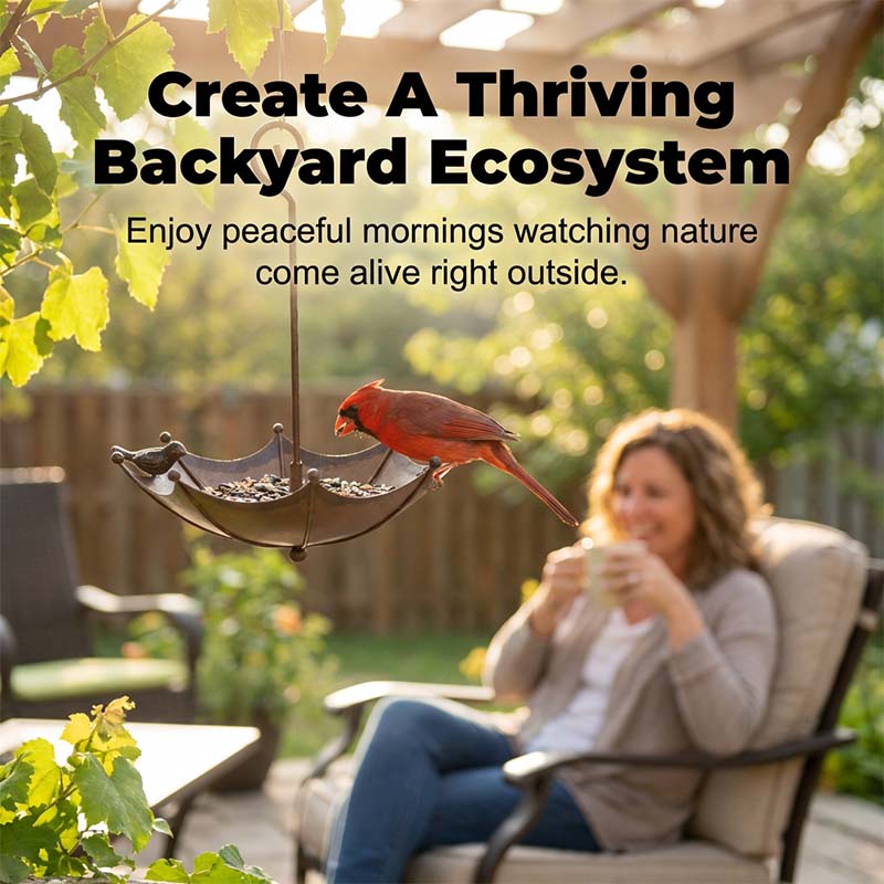 Hanging Bird Bath Umbrella Design Rust-Resistant Iron Sturdy Hook