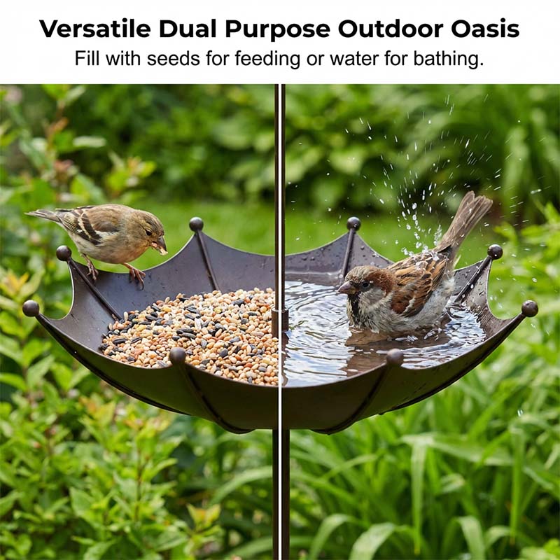 Hanging Bird Bath Umbrella Design Rust-Resistant Iron Sturdy Hook
