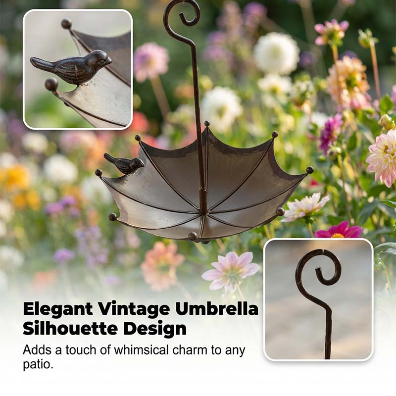 Hanging Bird Bath Umbrella Design Rust-Resistant Iron Sturdy Hook
