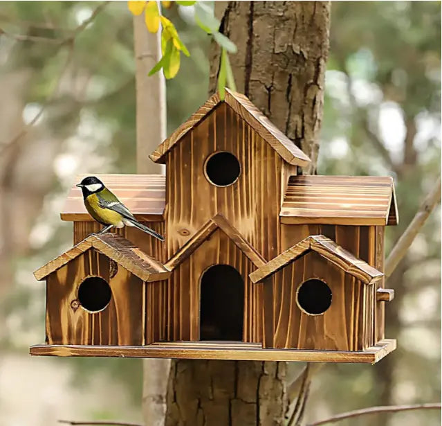 Hanging Birdhouse Multi-Nest Weather-Resistant Wood
