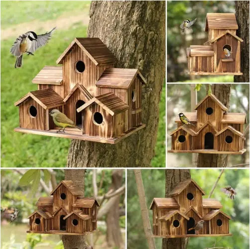 Hanging Birdhouse Multi-Nest Weather-Resistant Wood