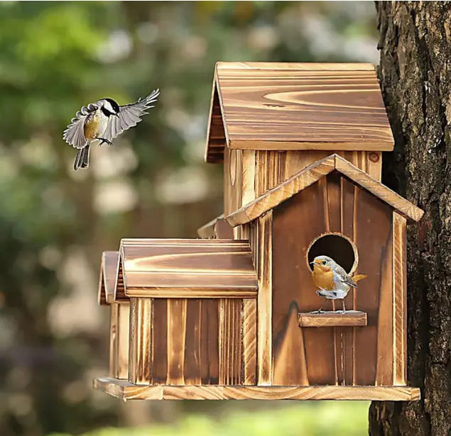 Hanging Birdhouse Multi-Nest Weather-Resistant Wood