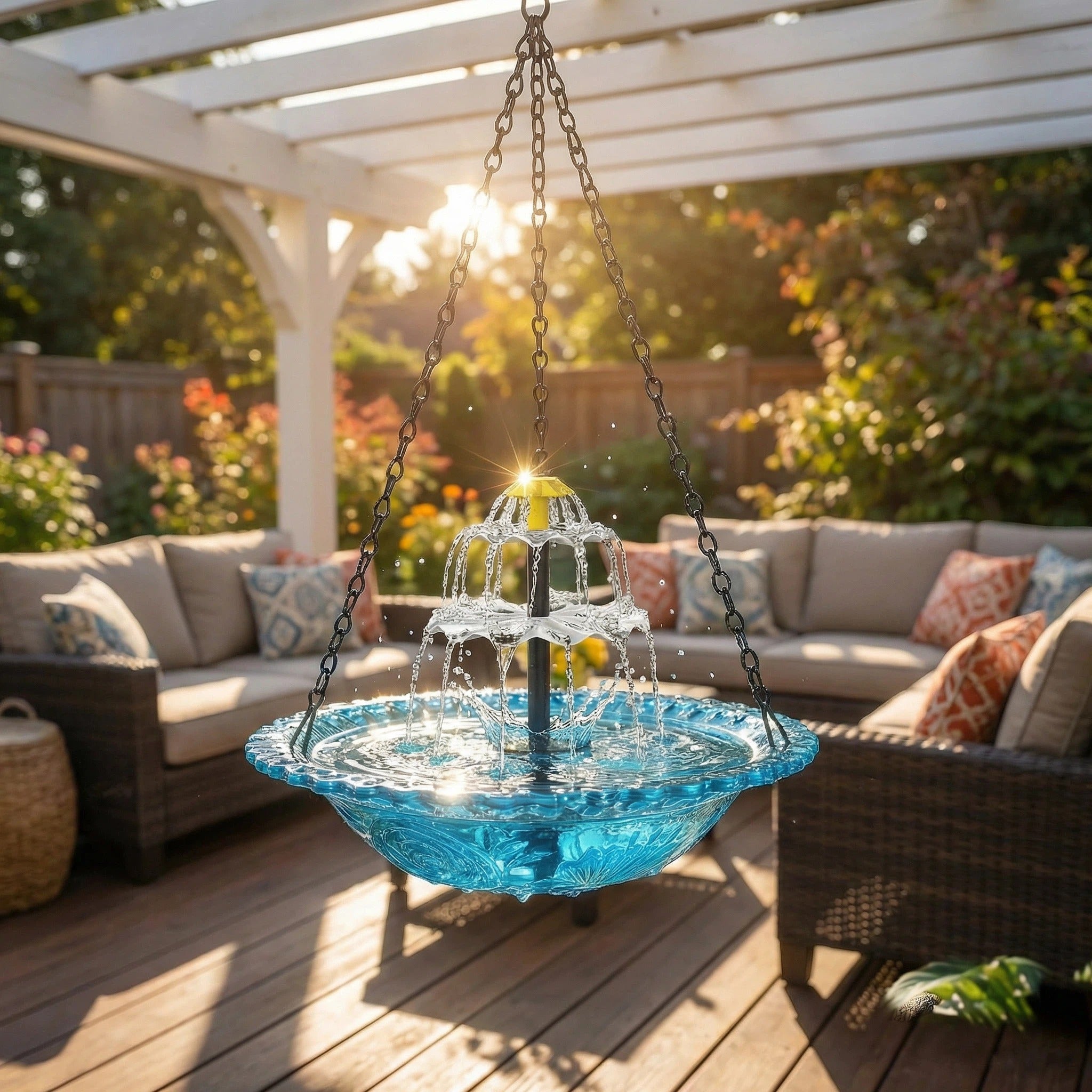 Hanging Fountain Solar-Powered Two-Tier Glass Bowl