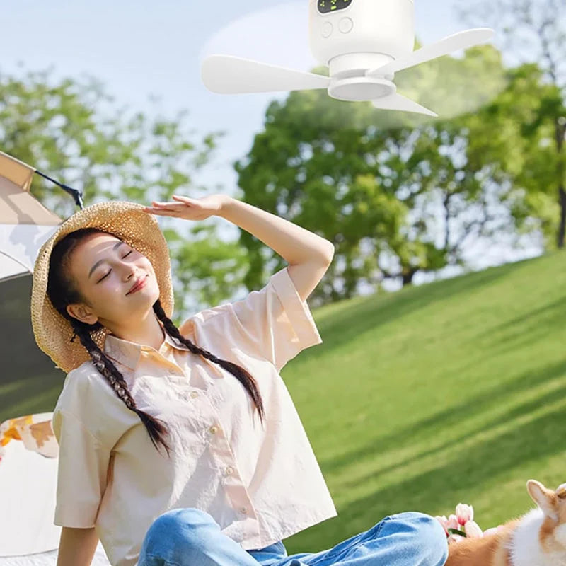 Hanging LED Fan Rechargeable 10-Hour Remote & Timer