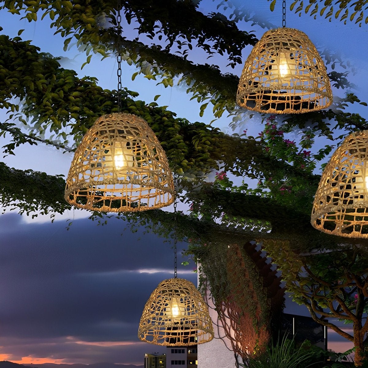 Hanging Lamp Solar Powered IP65 Weatherproof Rattan Or Iron