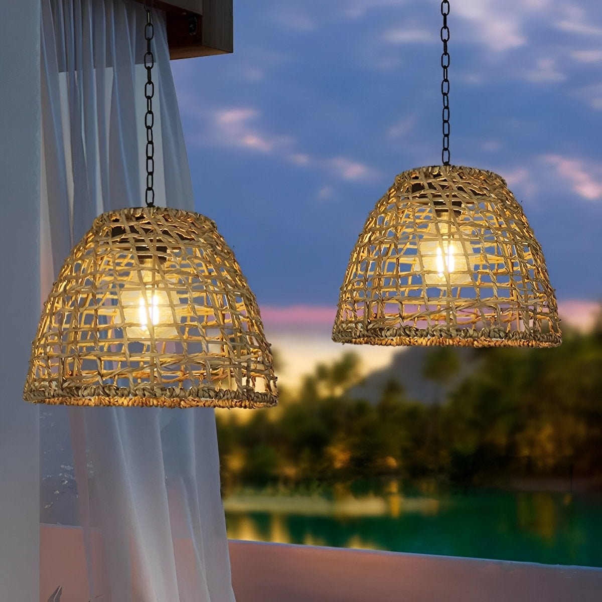 Hanging Lamp Solar Powered IP65 Weatherproof Rattan Or Iron