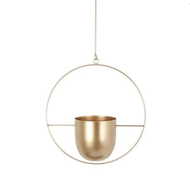 Hanging Planter Geometric Metal Frame Chain & Drainage Holes