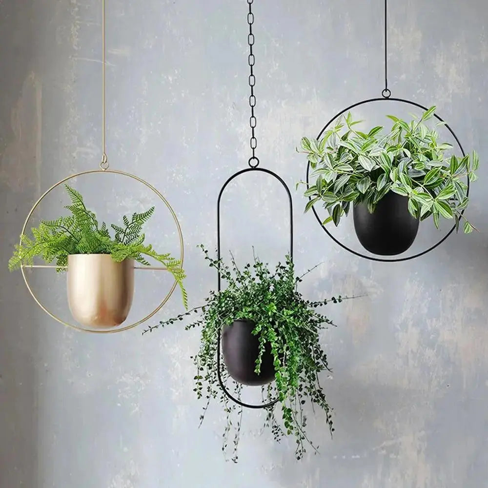 Hanging Planter Geometric Metal Frame Drainage Holes