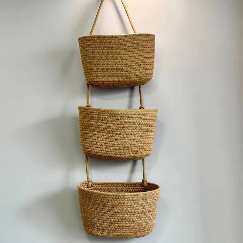 Hanging Storage Basket Three Compartments & Over Door Hook