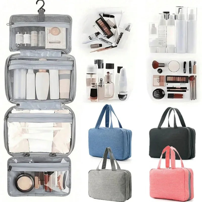 Hanging Toiletry Bag Waterproof Polyester Four Compartments Swivel Hook