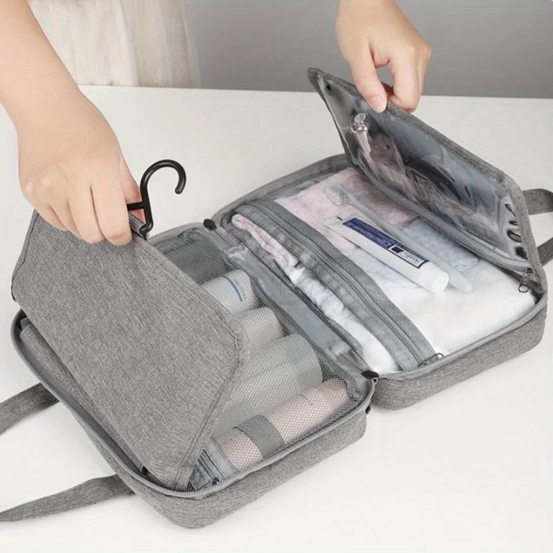 Hanging Toiletry Bag Waterproof Polyester Four Compartments Swivel Hook