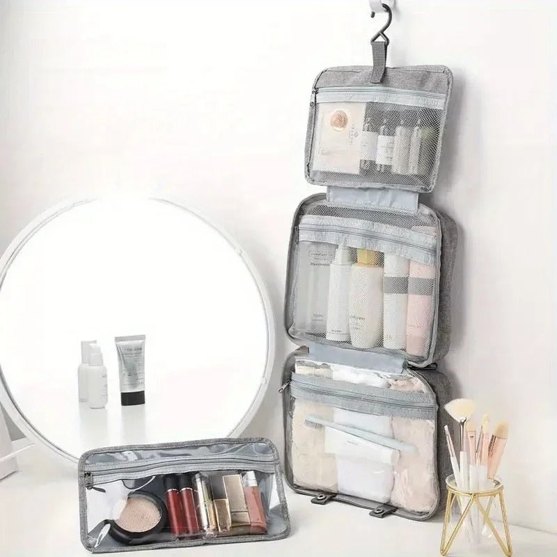 Hanging Toiletry Bag Waterproof Polyester Four Compartments Swivel Hook