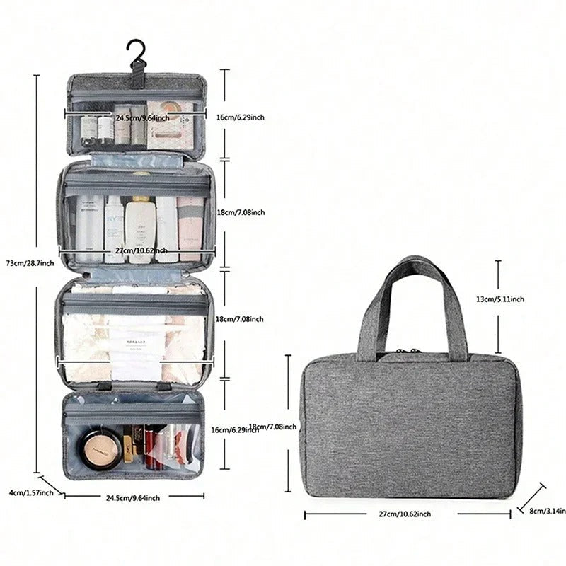 Hanging Toiletry Bag Waterproof Polyester Four Compartments Swivel Hook