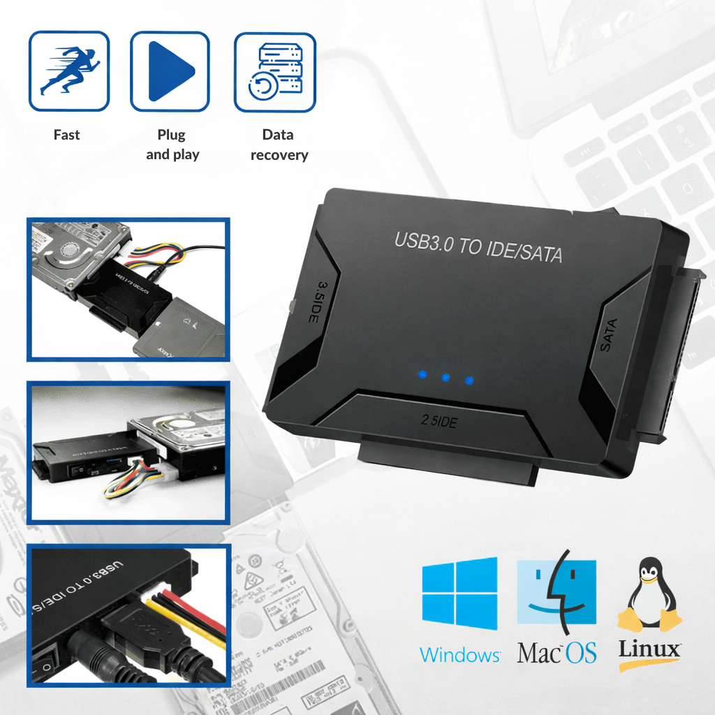 Hard Drive Adapter USB 3.0 SATA & IDE Plug-And-Play
