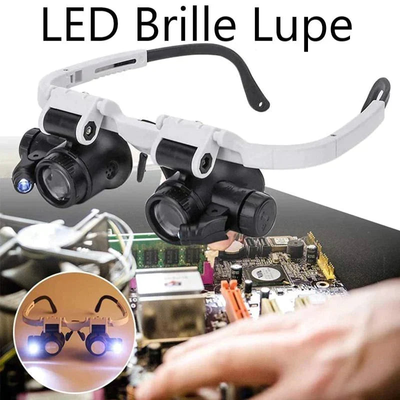 Headband Magnifier Six Interchangeable Magnifications Adjustable LED Lights