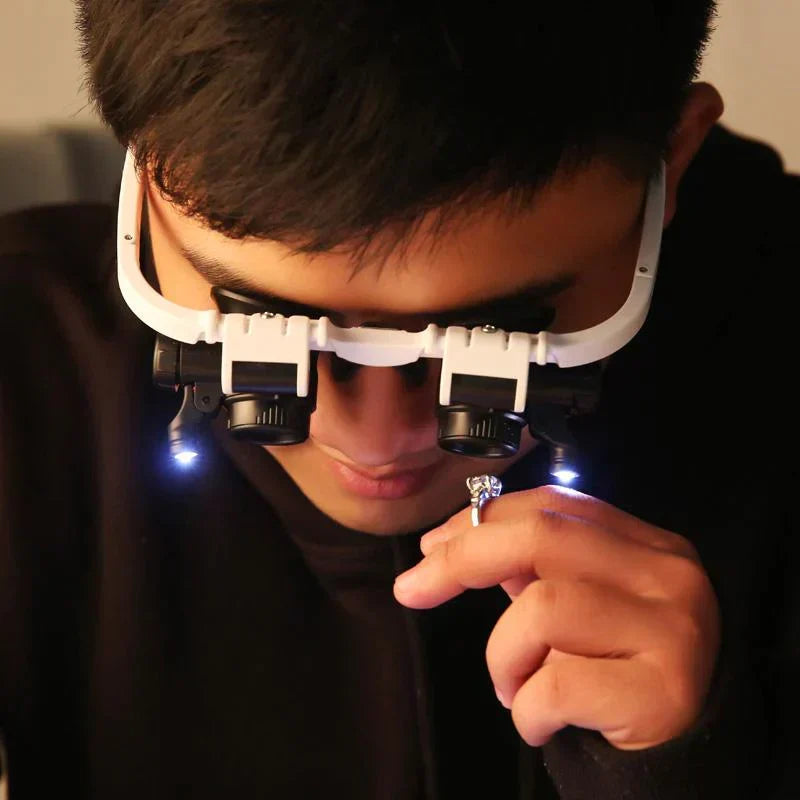 Headband Magnifier Six Interchangeable Magnifications Adjustable LED Lights