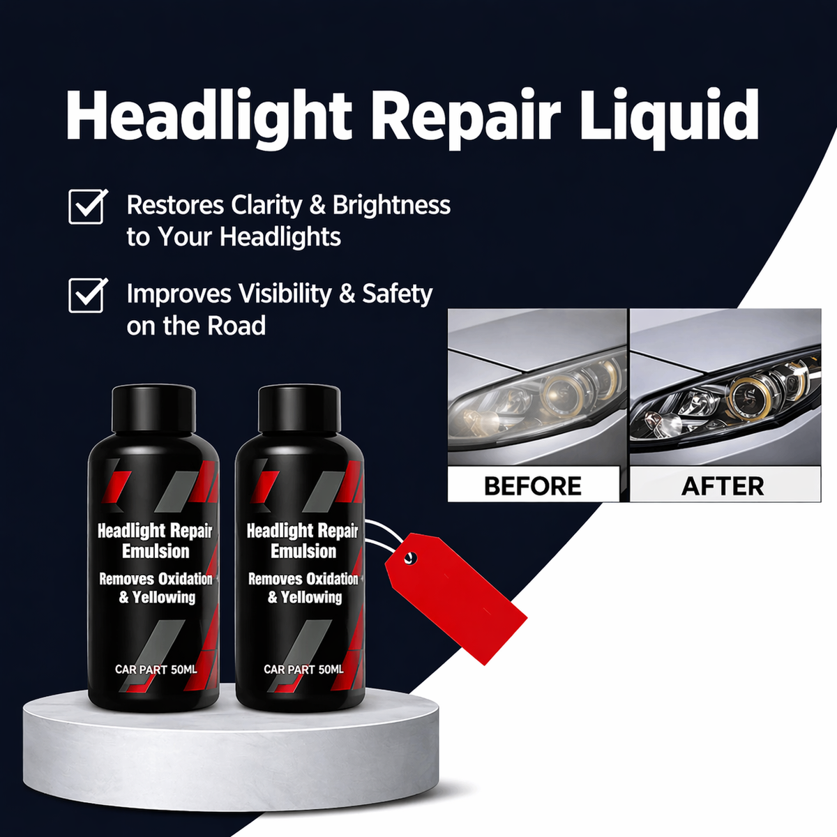 Headlight Restoration Liquid Removes Yellowing Tool-Free & UV Protection
