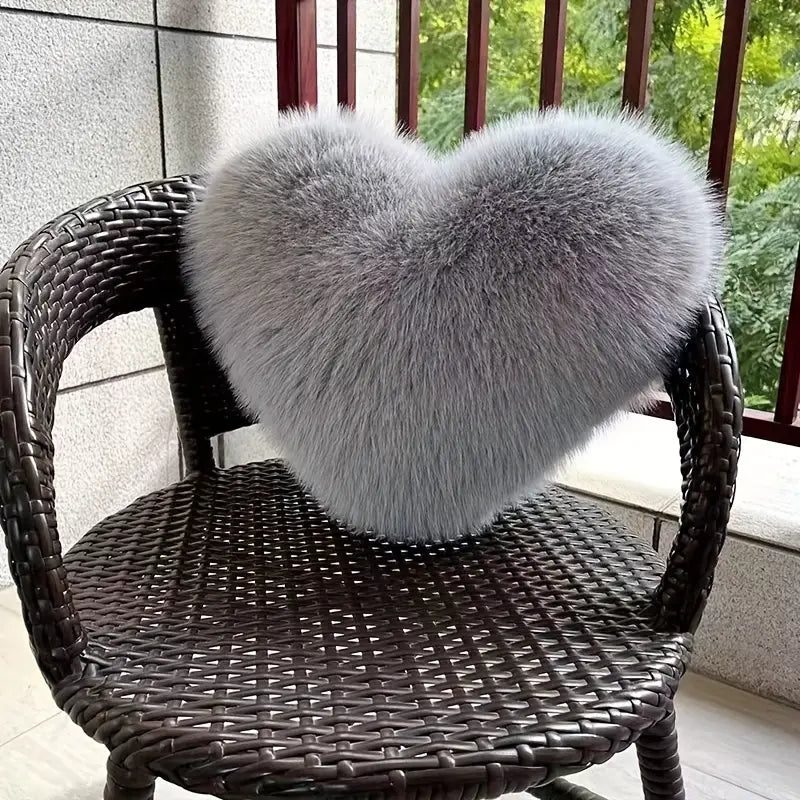 Heart-Shaped Pillow Faux Fur Cloud-Soft
