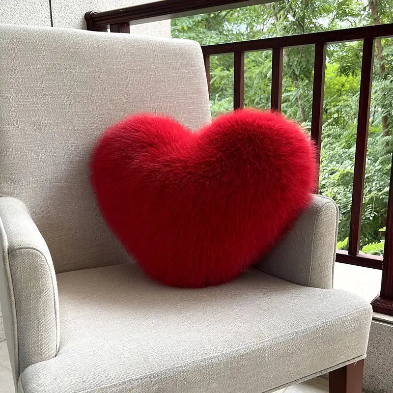 Heart-Shaped Pillow Faux Fur Cloud-Soft