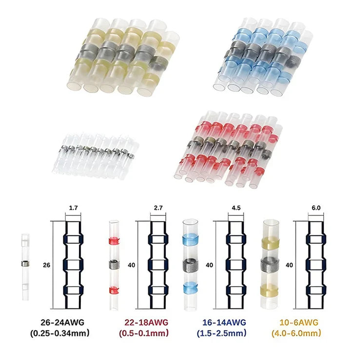 Heat Shrink Solder Connectors Self-Soldering IP67 Waterproof 50 Piece
