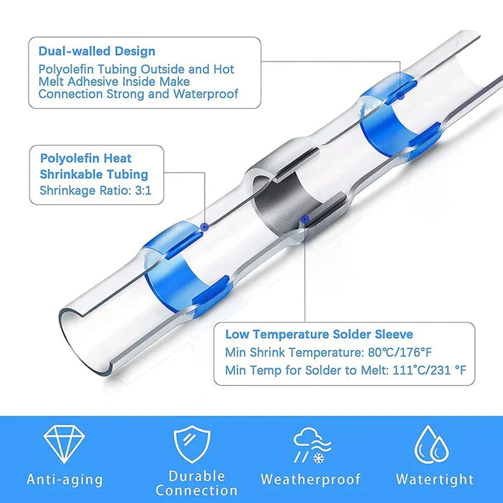 Heat Shrink Solder Connectors Self-Soldering IP67 Waterproof 50 Piece
