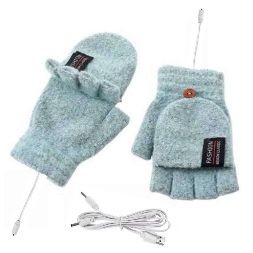 Heated Gloves Fingerless Knit USB Rechargeable 3 Heat Levels